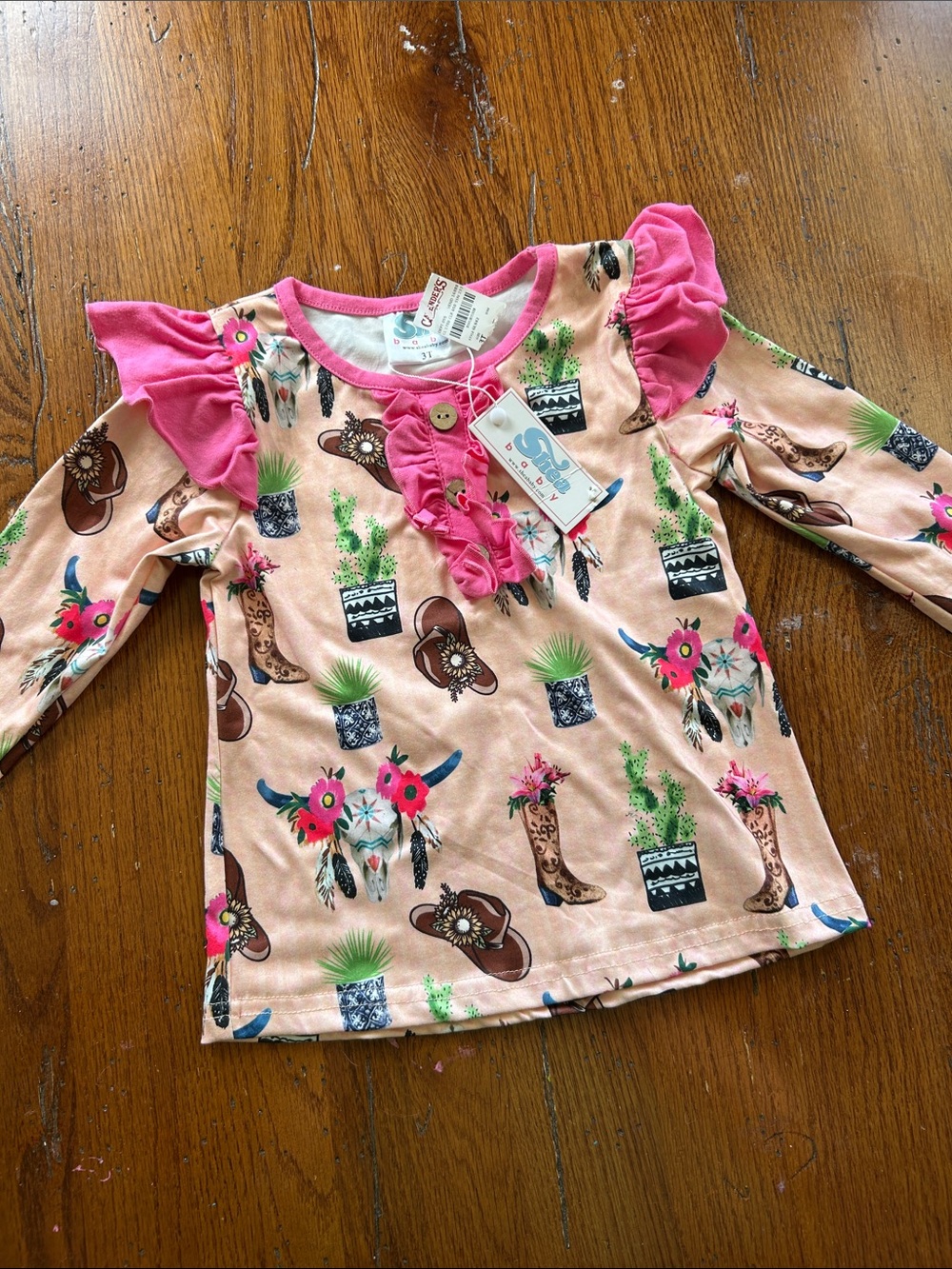 Pink Western Ruffle Long-Sleeve Top